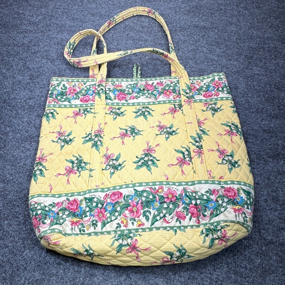 Vera Bradley Tote Bag Womens Yellow Floral Quilted Cotton Shoulder Bag Floral